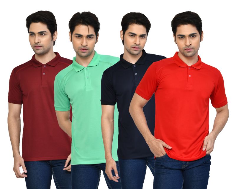 Men's Casual Regular Fit Solid Tshirts combo I Collared Neck I Half Sleeve Polo T-shirts  - Maroon, Light Green, Navy Blue & Red