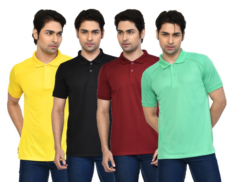 Men's Casual Regular Fit Solid Tshirts combo I Collared Neck I Half Sleeve Polo T-shirts  - Black, Yellow, Maroon & Light Green