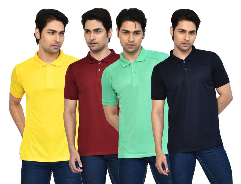 Men's Casual Regular Fit Solid Tshirts combo I Collared Neck I Half Sleeve Polo T-shirts  - Yellow, Maroon, Light Green & Navy Blue