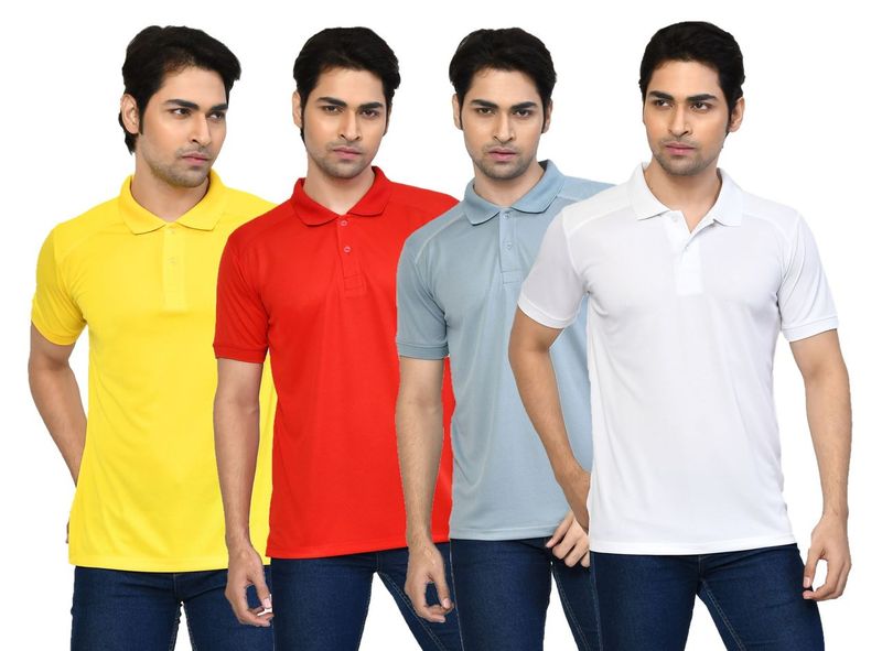 Men's Casual Regular Fit Solid Tshirts combo I Collared Neck I Half Sleeve Polo T-shirts  - Yellow, Berry Red, Light Grey & White