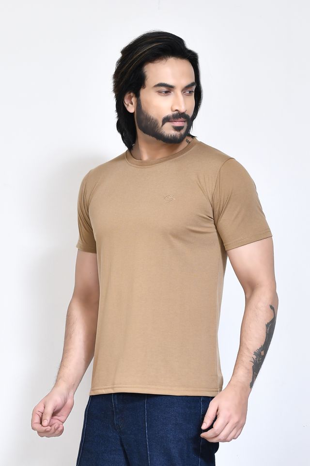 Men's Casual Regular Fit Kulty Fabric Solid Round Neck T-shirt with Half Sleeve I Comfortable and Breathable Western Outfit