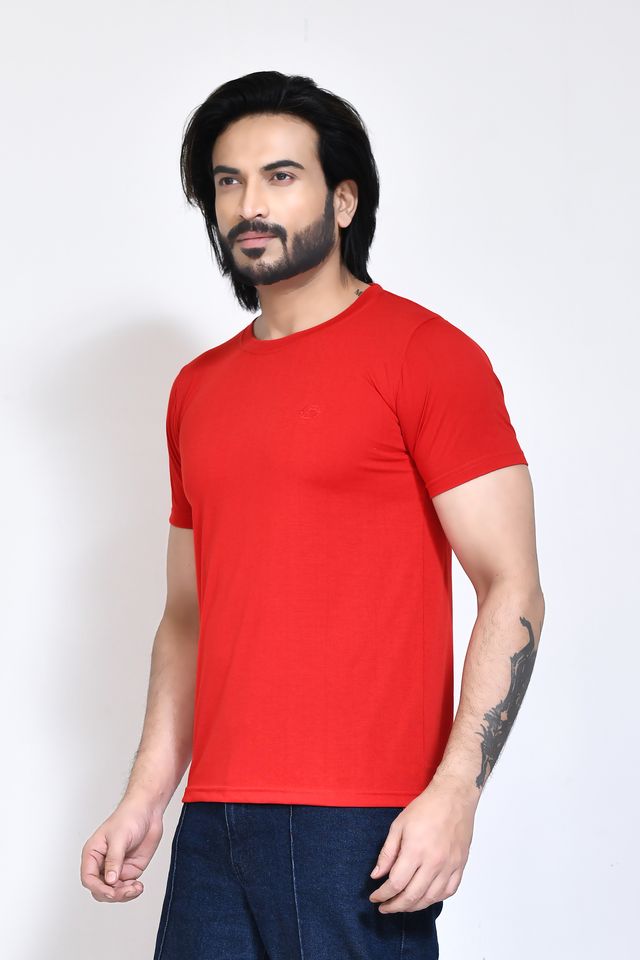 Men's Casual Regular Fit Kulty Fabric Solid Round Neck T-shirt with Half Sleeve I Comfortable and Breathable Western Outfit