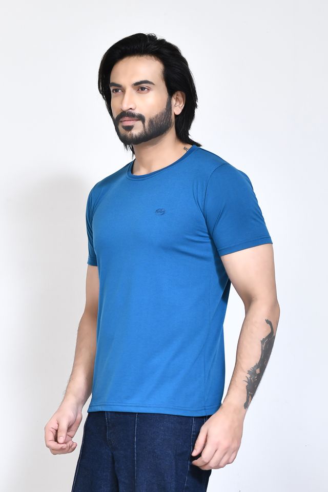 Men's Casual Regular Fit Kulty Fabric Solid Round Neck T-shirt with Half Sleeve I Comfortable and Breathable Western Outfit