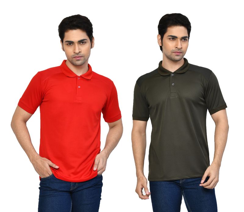 Men's Casual Regular Fit Solid Tshirts combo I Collared Neck I Half Sleeve Polo T-shirts  - Red & Algae green