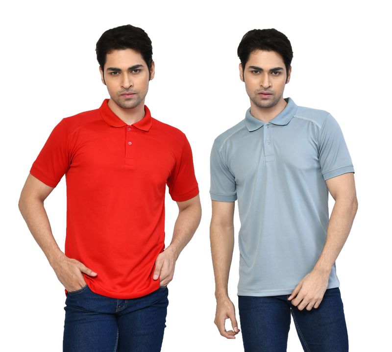 Men's Casual Regular Fit Solid Tshirts combo I Collared Neck I Half Sleeve Polo T-shirts  - Red & Grey