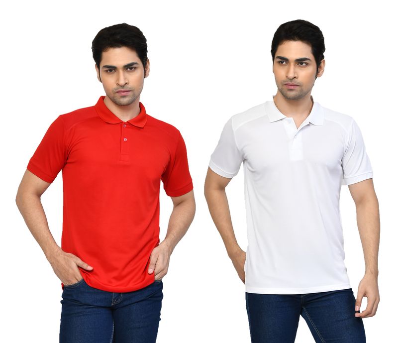 Men's Casual Regular Fit Solid Tshirts combo I Collared Neck I Half Sleeve Polo T-shirts  - Red & White