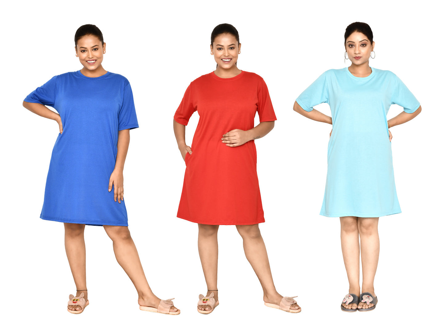 RAPL BHARAT Women's Casual Round Neck Cotton Knee Length Dress With Short sleeves