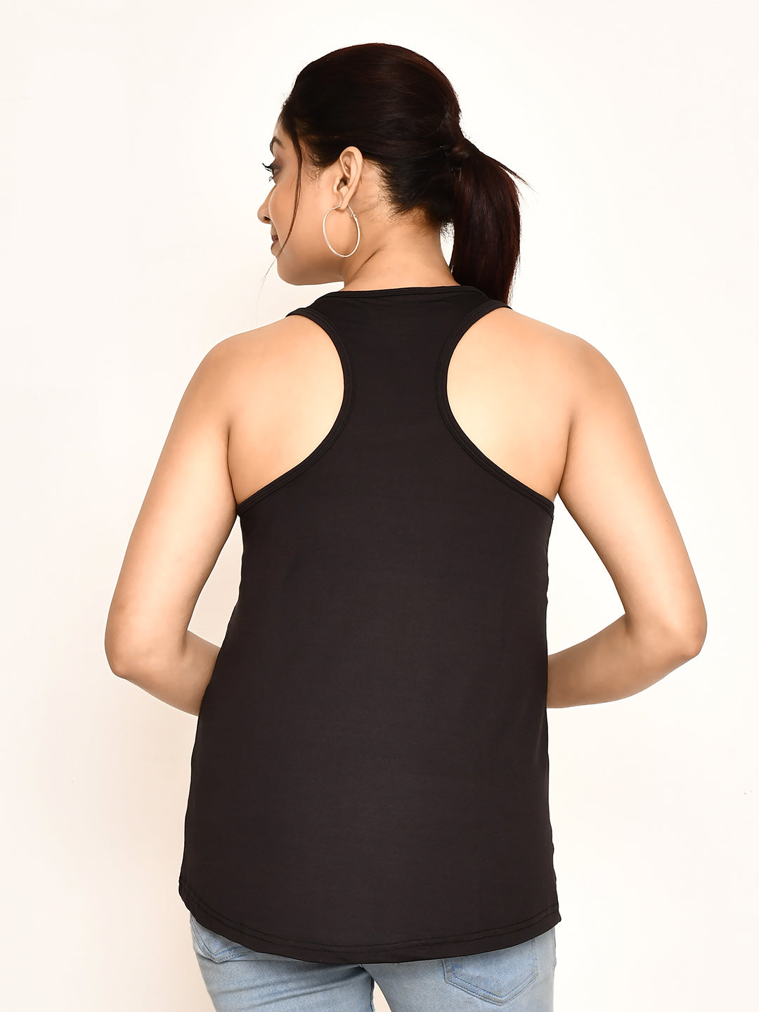 Rapl Bharat Women's Casual Regular Fit Solid Pattern Inner Wear Lycra Camisole I Super Soft Comfy Stretchable Gymwear Tank Top for Ladies (Color- Black)