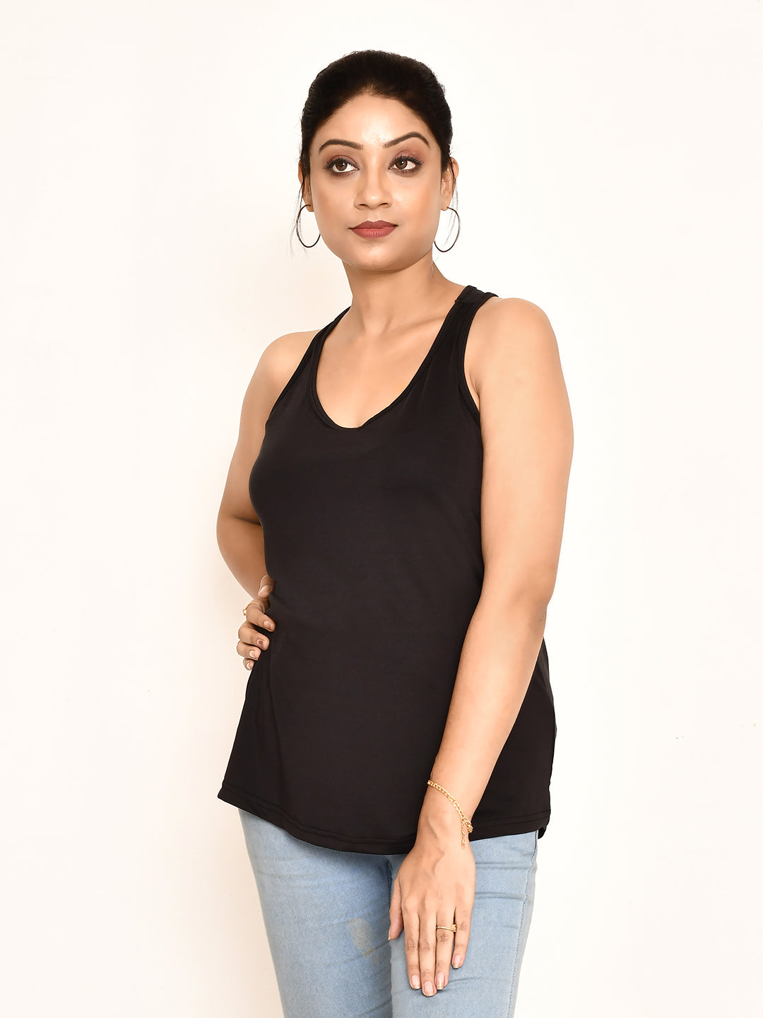 Rapl Bharat Women's Casual Regular Fit Solid Pattern Inner Wear Lycra Camisole I Super Soft Comfy Stretchable Gymwear Tank Top for Ladies (Color- Black)