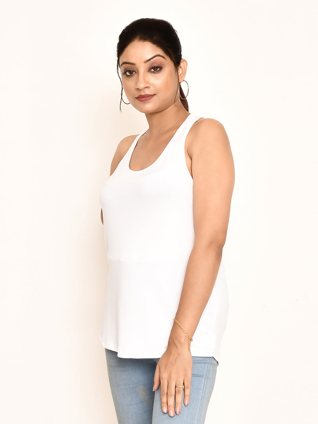 Rapl Bharat Women's Casual Regular Fit Solid Pattern Inner Wear Lycra Camisole I Super Soft Comfy Stretchable Gymwear Tank Top for Ladies (Color- White)