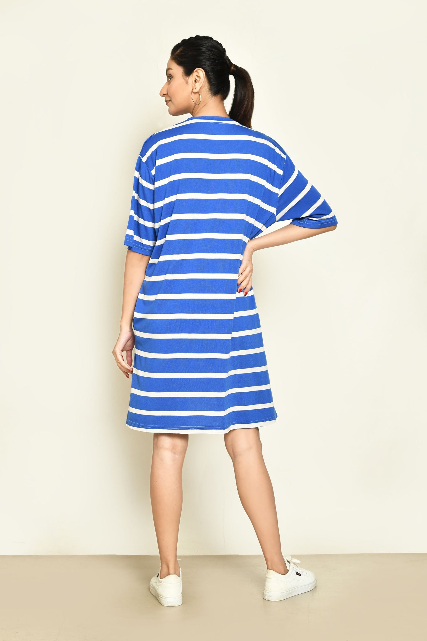 RAPL Women's Casual Regular Fit Round Neck Cotton A-Line Dress with Striped Pattern & Short Sleeve I Western Style in Every Stitch - Multicolour