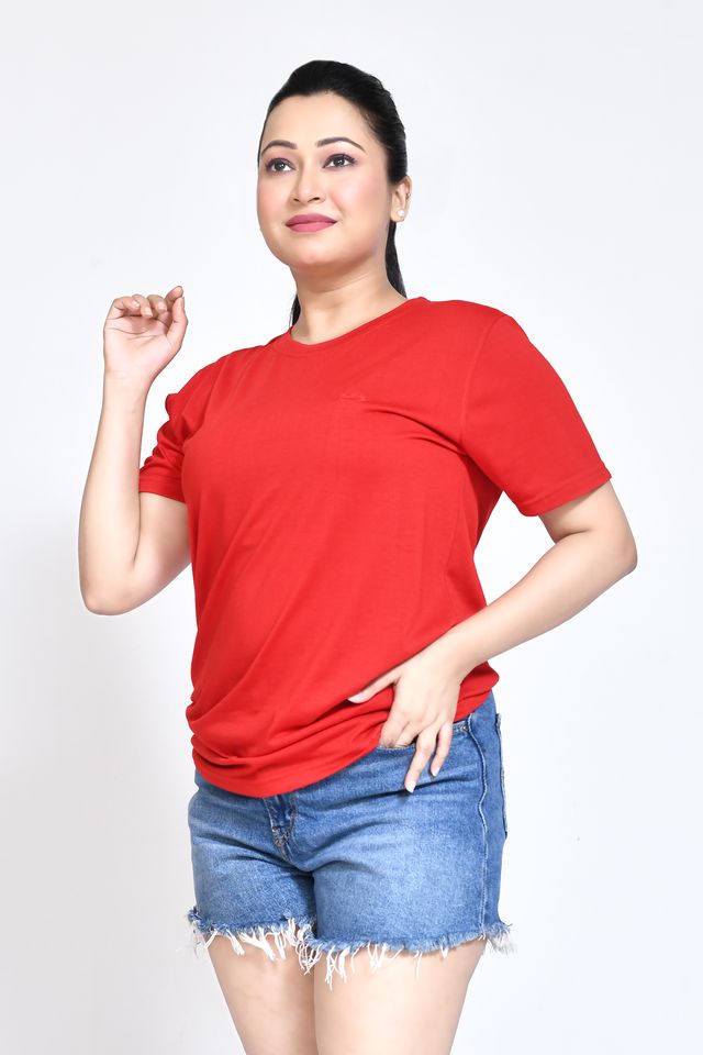 Women's Casual Regular Fit Kulty Fabric Solid Round Neck T-shirt with Half Sleeve I Comfortable and Breathable Western Outfit