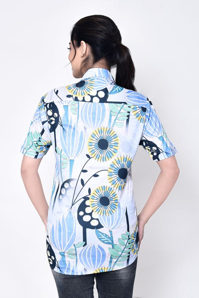 Women's Regular Fit Casual Printed Pure Microfilament Shirt with Collared Neck & Half Sleeve