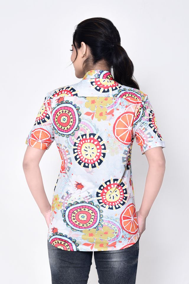 Women's Regular Fit Casual Printed Pure Microfilament Shirt with Collared Neck & Half Sleeve