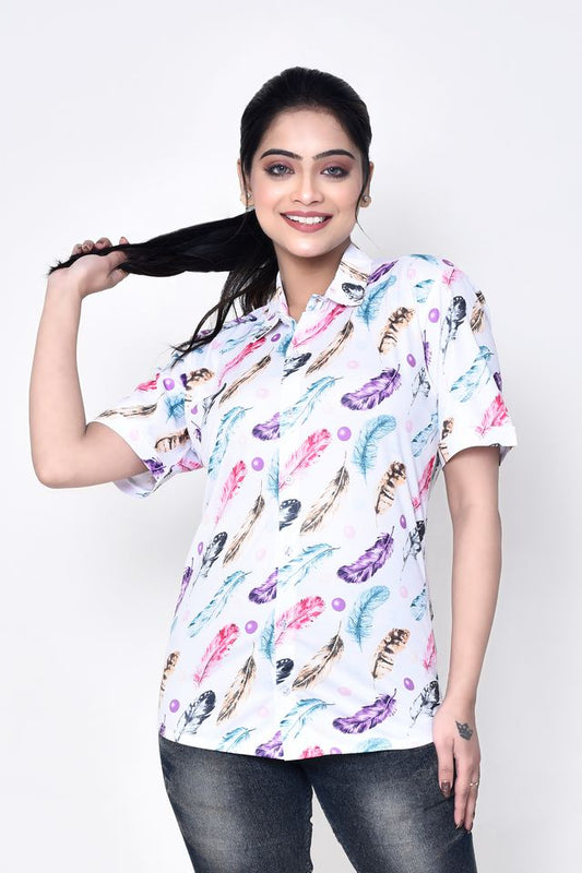 Women's Regular Fit Casual Printed Pure Microfilament Shirt with Collared Neck & Half Sleeve