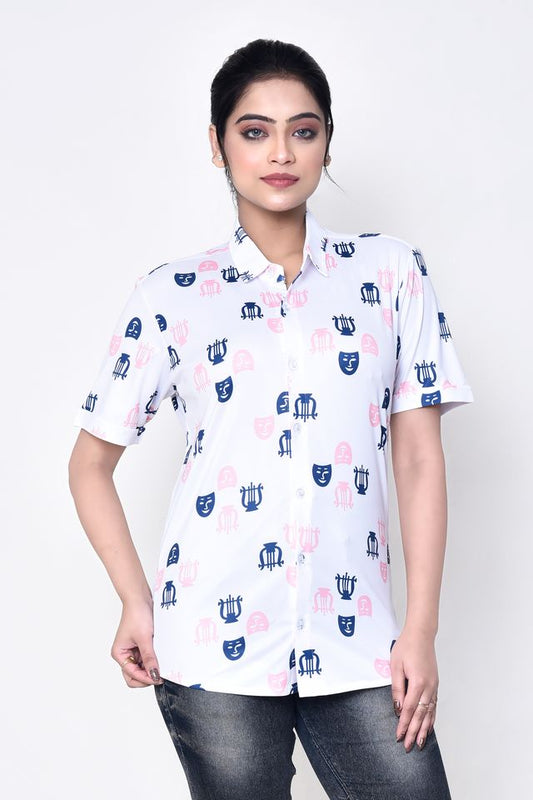 Women's Regular Fit Casual Printed Pure Microfilament Shirt with Collared Neck & Half Sleeve