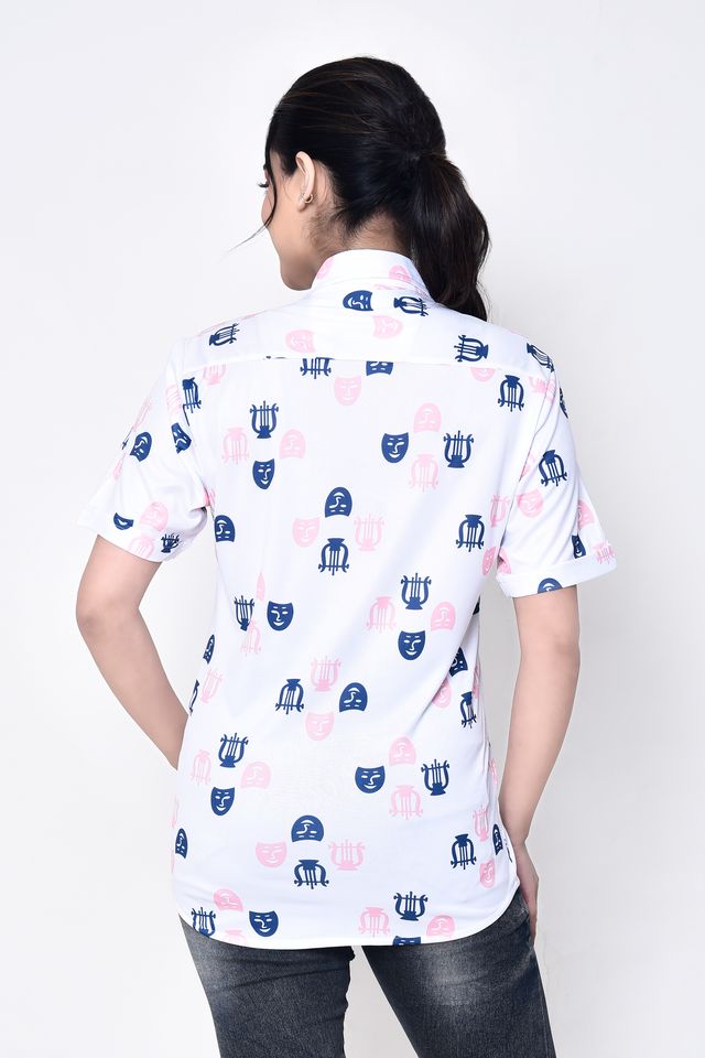 Women's Regular Fit Casual Printed Pure Microfilament Shirt with Collared Neck & Half Sleeve