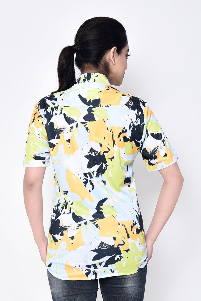 Women's Regular Fit Casual Printed Pure Microfilament Shirt with Collared Neck & Half Sleeve