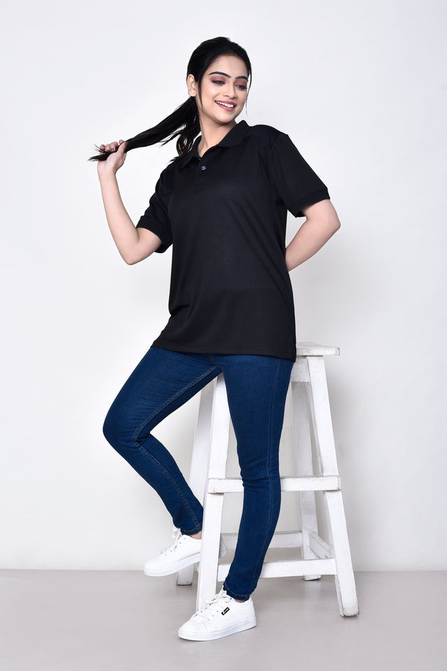 Women's Casual Regular Fit Collared Neck Polo T-shirt with Half Sleeve & Solid Pattern