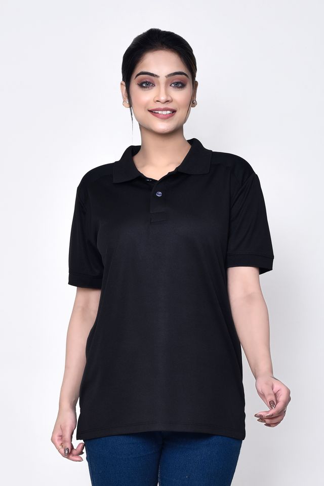 Women's Casual Regular Fit Collared Neck Polo T-shirt with Half Sleeve & Solid Pattern