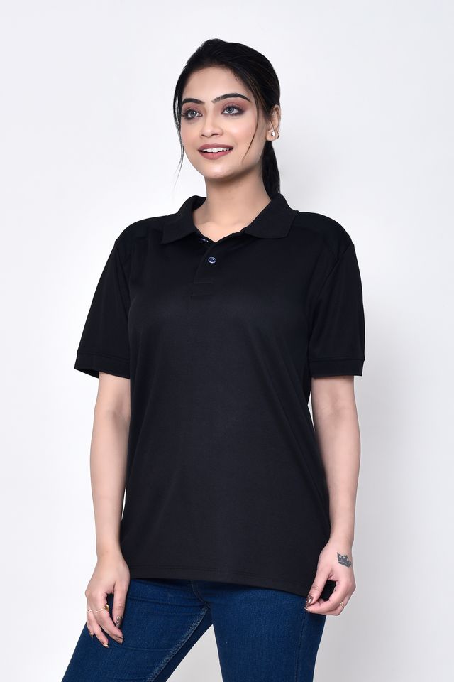 Women's Casual Regular Fit Collared Neck Polo T-shirt with Half Sleeve & Solid Pattern