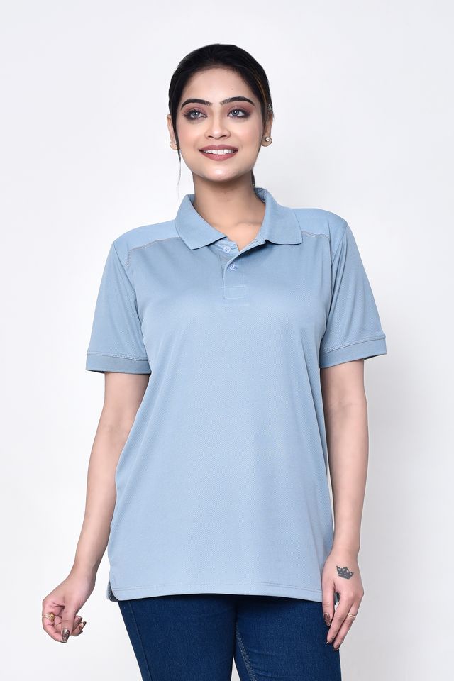 Women's Casual Regular Fit Collared Neck Polo T-shirt with Half Sleeve & Solid Pattern