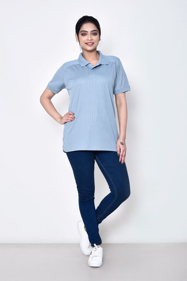 Women's Casual Regular Fit Collared Neck Polo T-shirt with Half Sleeve & Solid Pattern