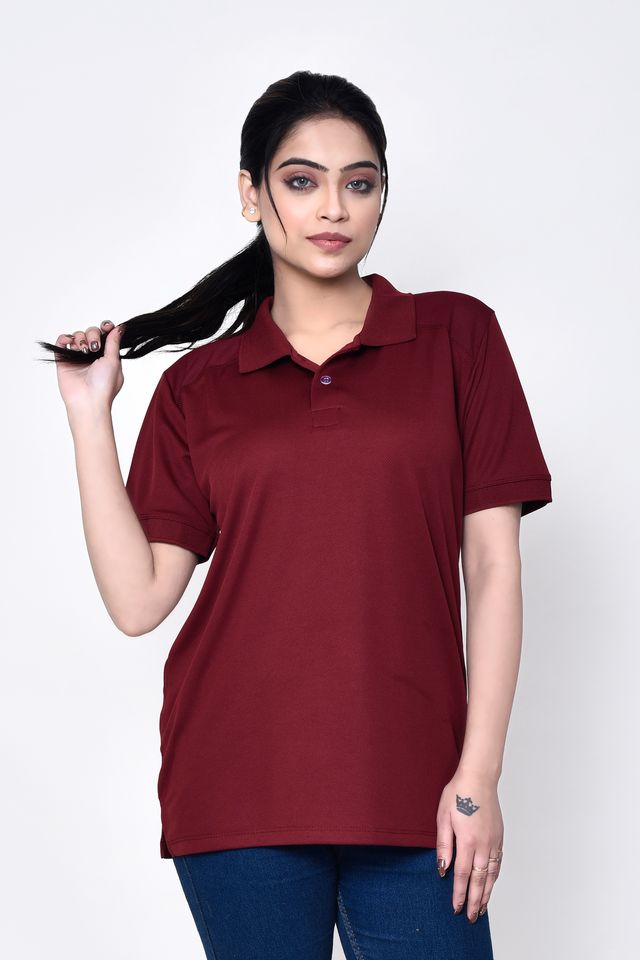 Women's Casual Regular Fit Collared Neck Polo T-shirt with Half Sleeve & Solid Pattern