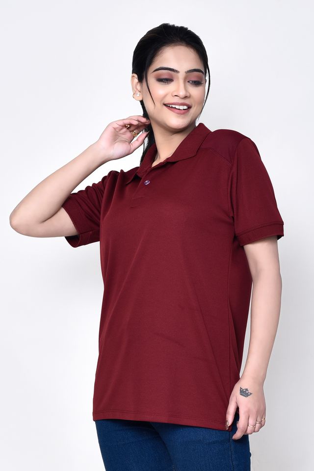 Women's Casual Regular Fit Collared Neck Polo T-shirt with Half Sleeve & Solid Pattern