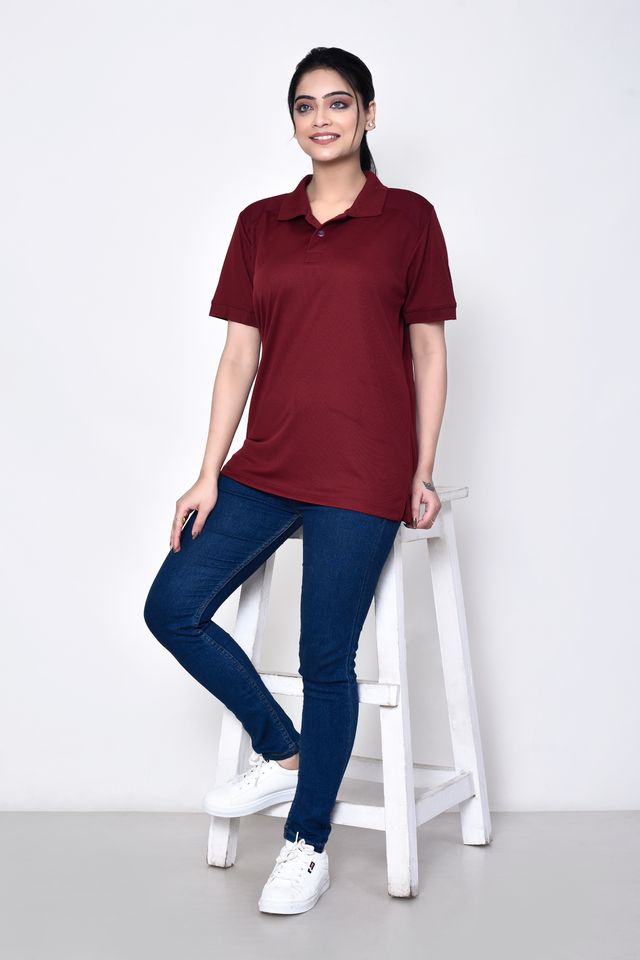 Women's Casual Regular Fit Collared Neck Polo T-shirt with Half Sleeve & Solid Pattern