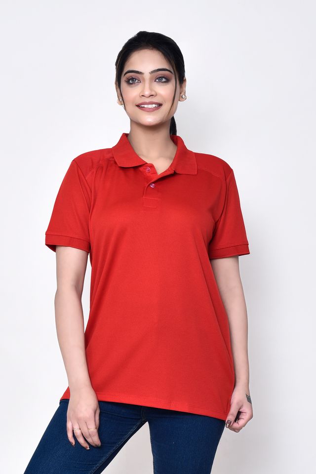 Women's Casual Regular Fit Collared Neck Polo T-shirt with Half Sleeve & Solid Pattern