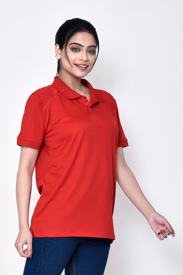 Women's Casual Regular Fit Collared Neck Polo T-shirt with Half Sleeve & Solid Pattern