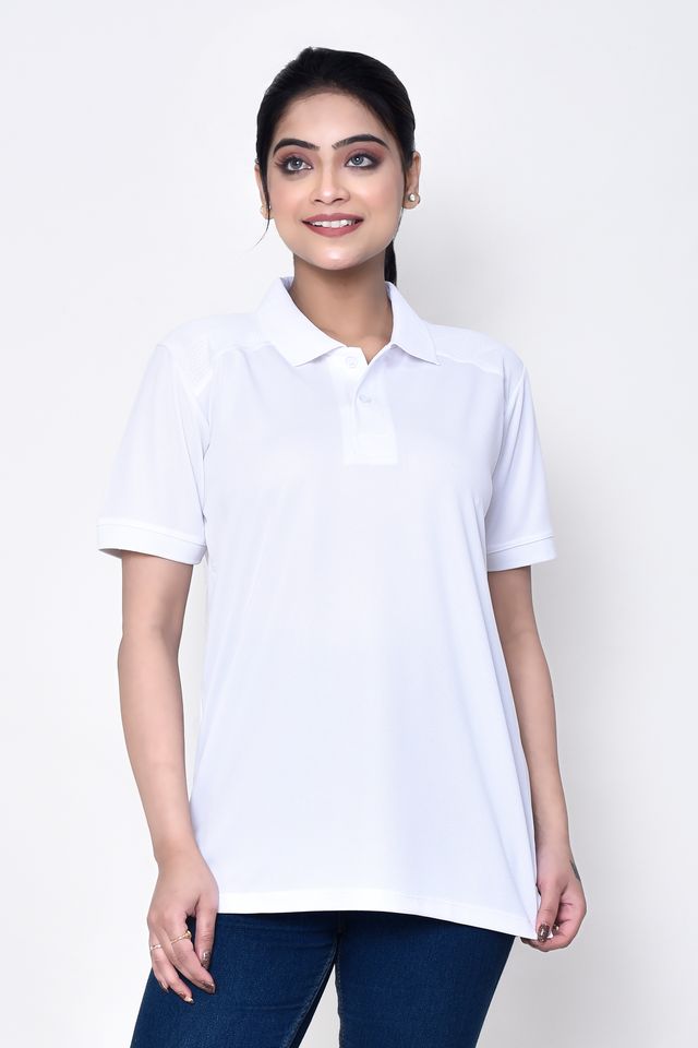 Women's Casual Regular Fit Collared Neck Polo T-shirt with Half Sleeve & Solid Pattern