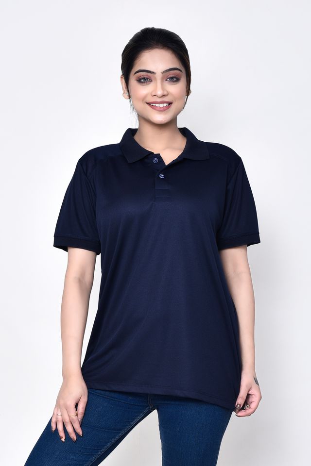 Women's Casual Regular Fit Collared Neck Polo T-shirt with Half Sleeve & Solid Pattern