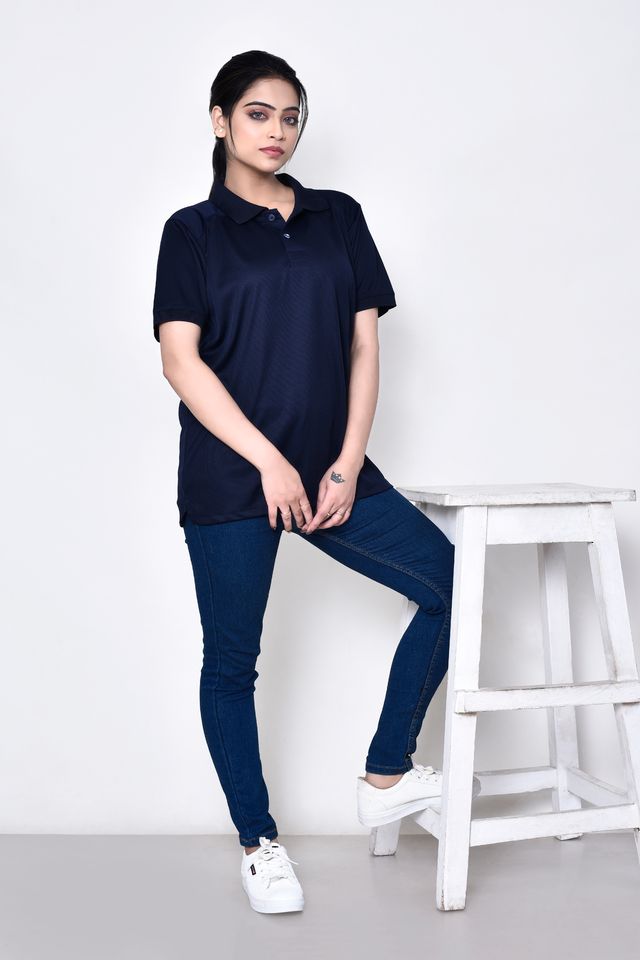 Women's Casual Regular Fit Collared Neck Polo T-shirt with Half Sleeve & Solid Pattern