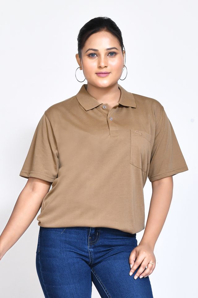 Women's Casual Regular Fit Kulty Fabric Solid Polo Neck T-shirt with Half Sleeve I Comfortable and Breathable Western Outfit