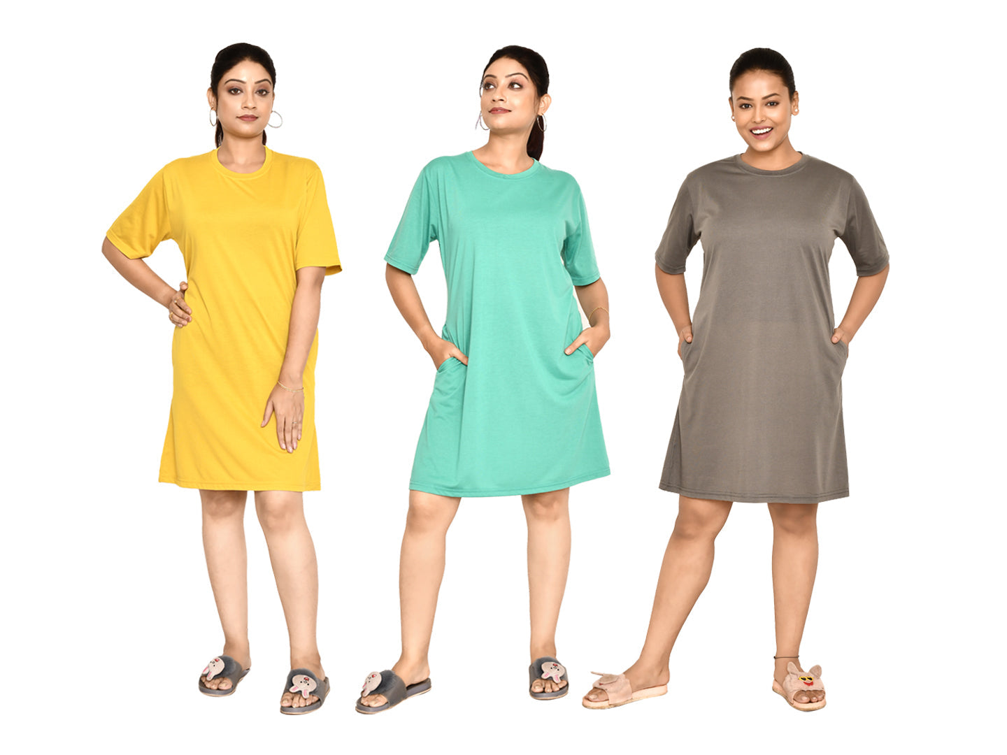 RAPL BHARAT Women's Casual Round Neck Cotton Knee Length Dress With Short sleeves