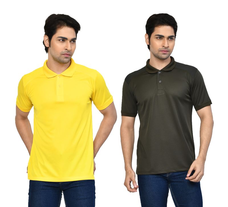 Men's Casual Regular Fit Solid Tshirts combo I Collared Neck I Half Sleeve Polo T-shirts  - Yellow & Algae green