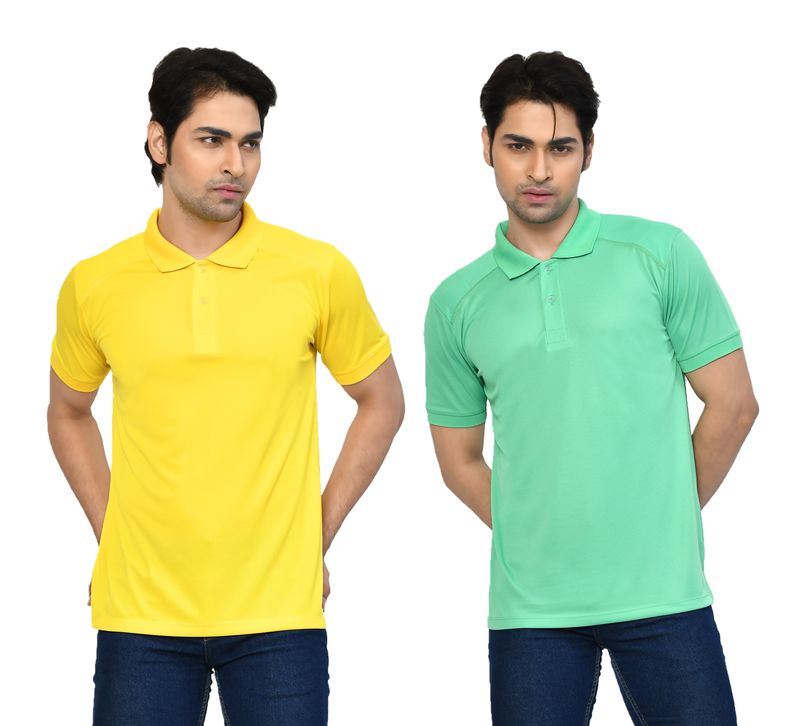 Men's Casual Regular Fit Solid Tshirts combo I Collared Neck I Half Sleeve Polo T-shirts  - Yellow & Light Green