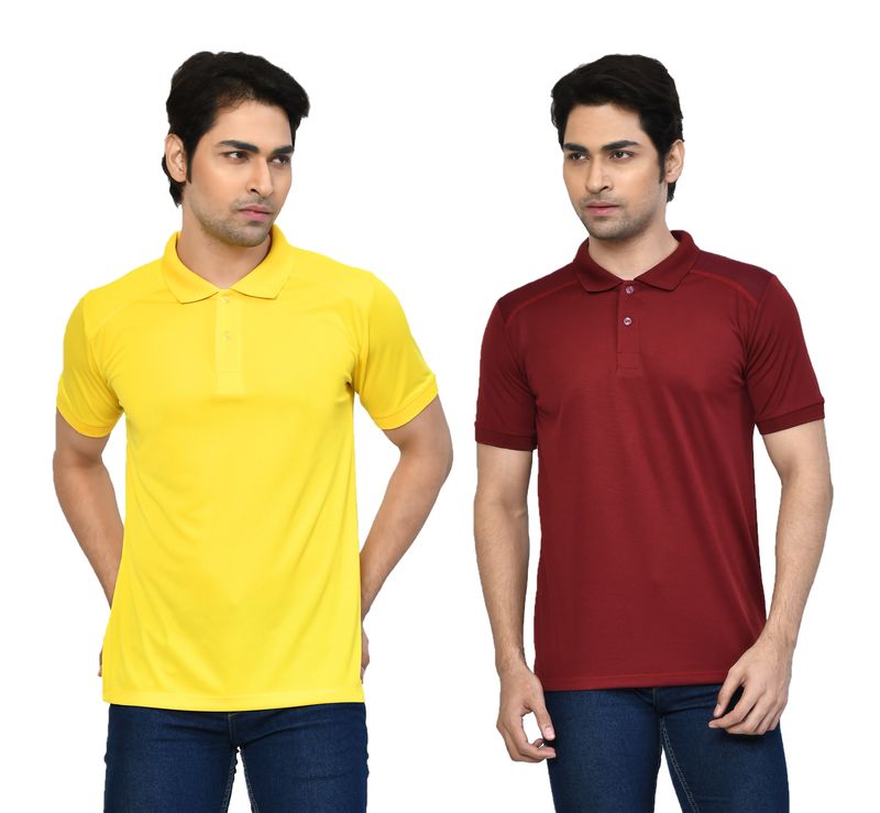 Men's Casual Regular Fit Solid Tshirts combo I Collared Neck I Half Sleeve Polo T-shirts  - Yellow & Maroon