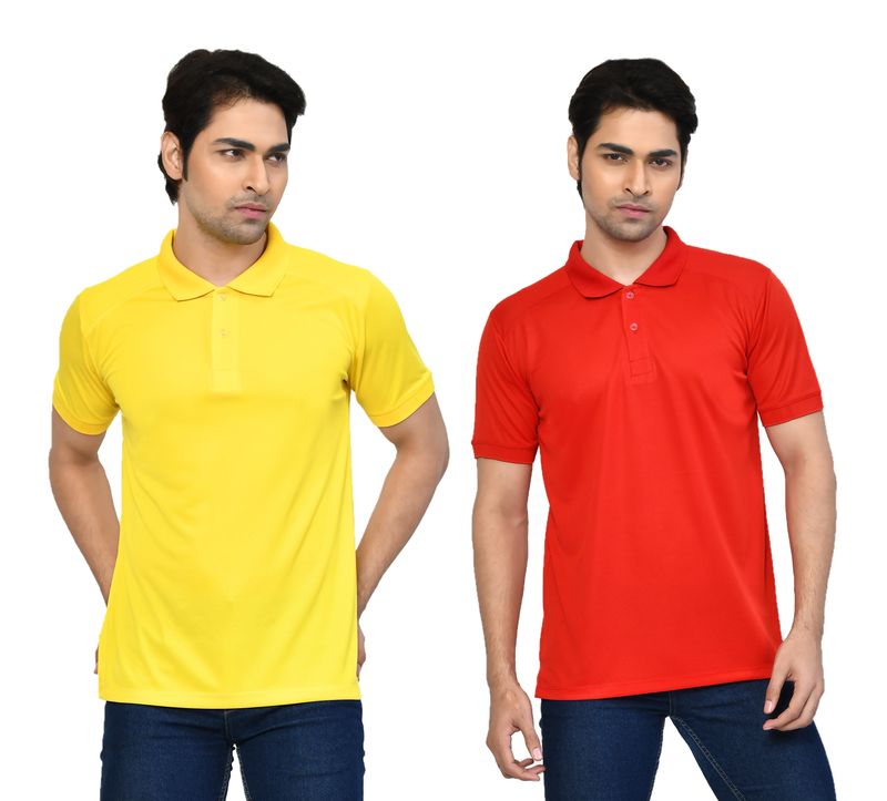 Men's Casual Regular Fit Solid Tshirts combo I Collared Neck I Half Sleeve Polo T-shirts  - Yellow & Berry Red