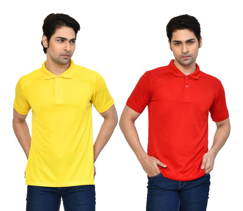 Men's Casual Regular Fit Solid Tshirts combo I Collared Neck I Half Sleeve Polo T-shirts  - Yellow & Red