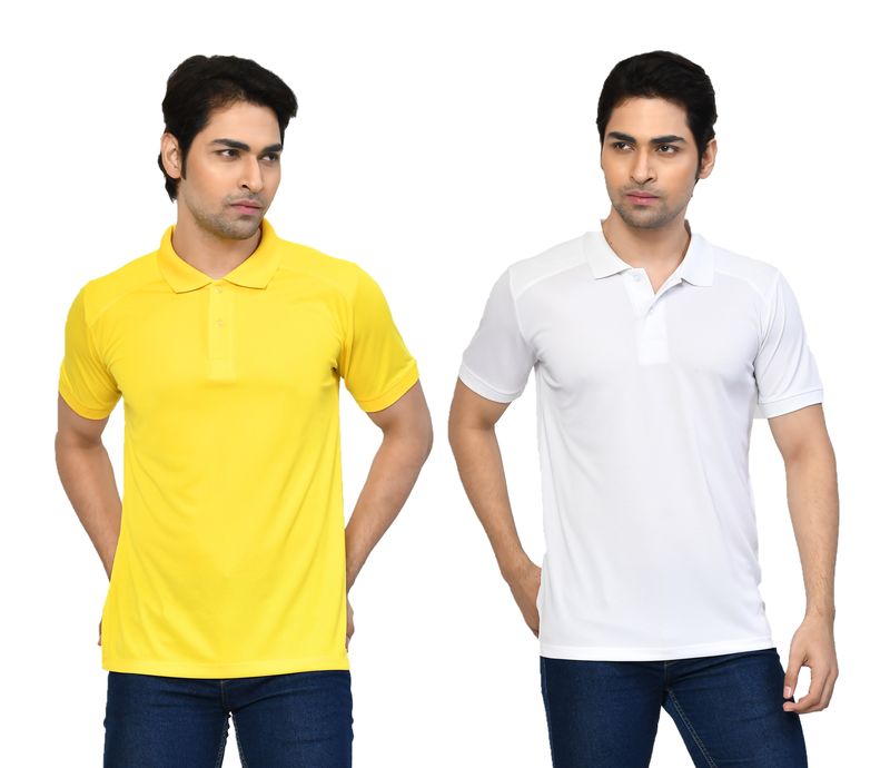 Men's Casual Regular Fit Solid Tshirts combo I Collared Neck I Half Sleeve Polo T-shirts  - Yellow & White