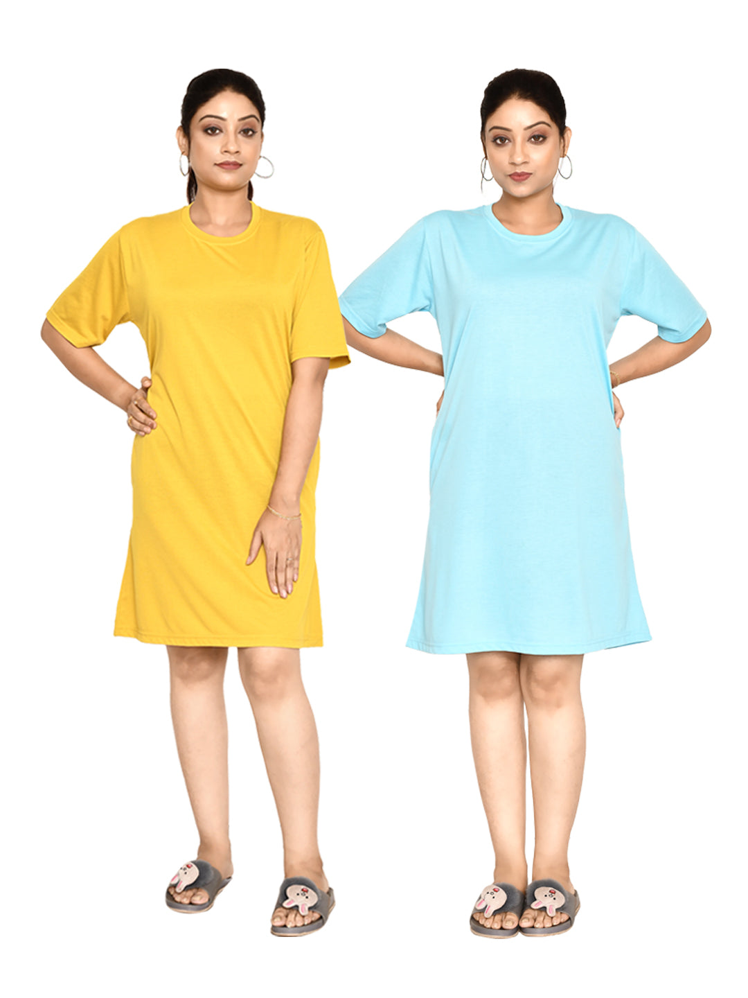 RAPL BHARAT Women's Casual Round Neck Cotton Knee Length Dress With Short sleeves